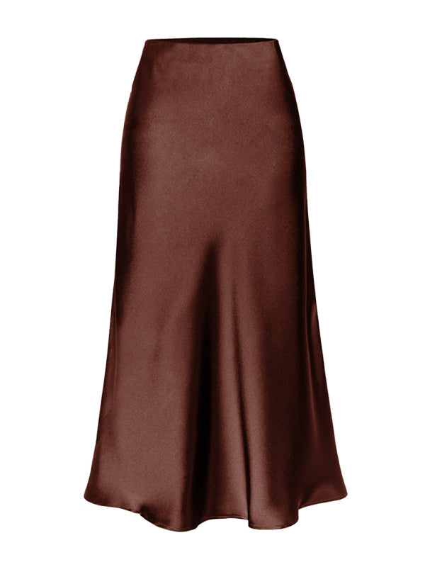 Satin High Waist Solid Color Split Midi Skirt - Hey Love Boutique