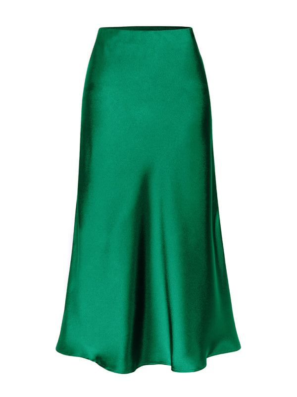 Satin High Waist Solid Color Split Midi Skirt - Hey Love Boutique