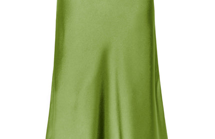 Satin High Waist Solid Color Split Midi Skirt - Hey Love Boutique