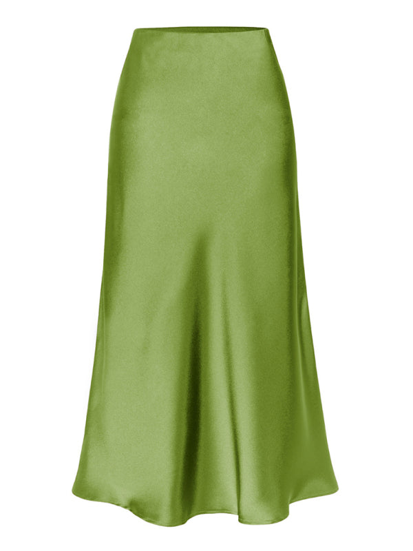 Satin High Waist Solid Color Split Midi Skirt - Hey Love Boutique