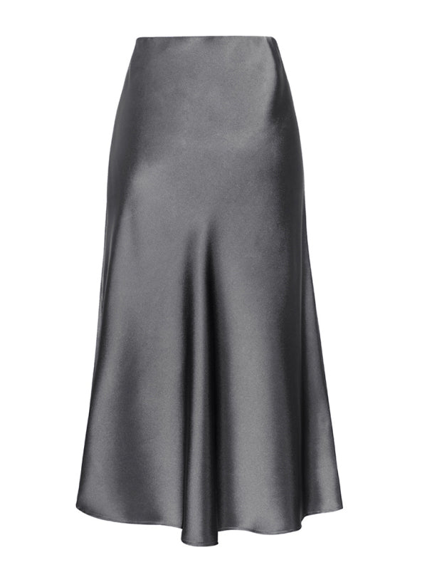Satin High Waist Solid Color Split Midi Skirt - Hey Love Boutique