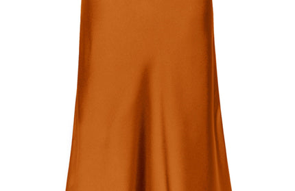Satin High Waist Solid Color Split Midi Skirt - Hey Love Boutique