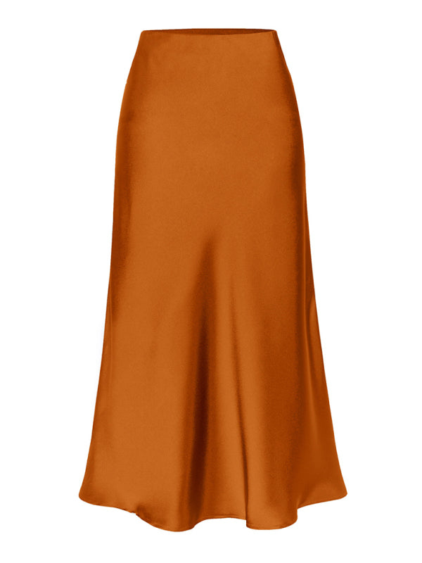 Satin High Waist Solid Color Split Midi Skirt - Hey Love Boutique