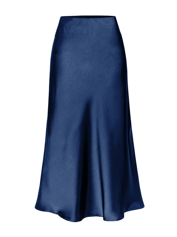 Satin High Waist Solid Color Split Midi Skirt - Hey Love Boutique