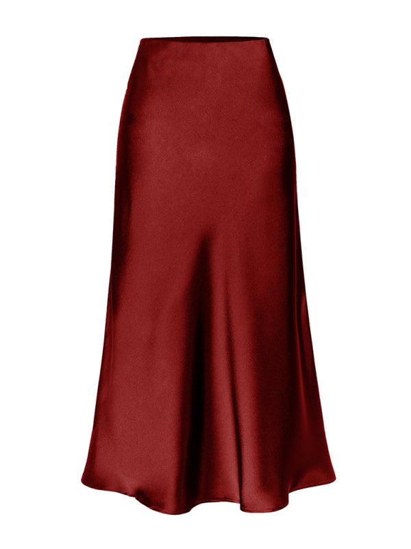 Satin High Waist Solid Color Split Midi Skirt - Hey Love Boutique