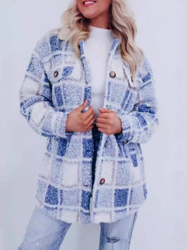 Versatile Plaid Long Sleeved Coat