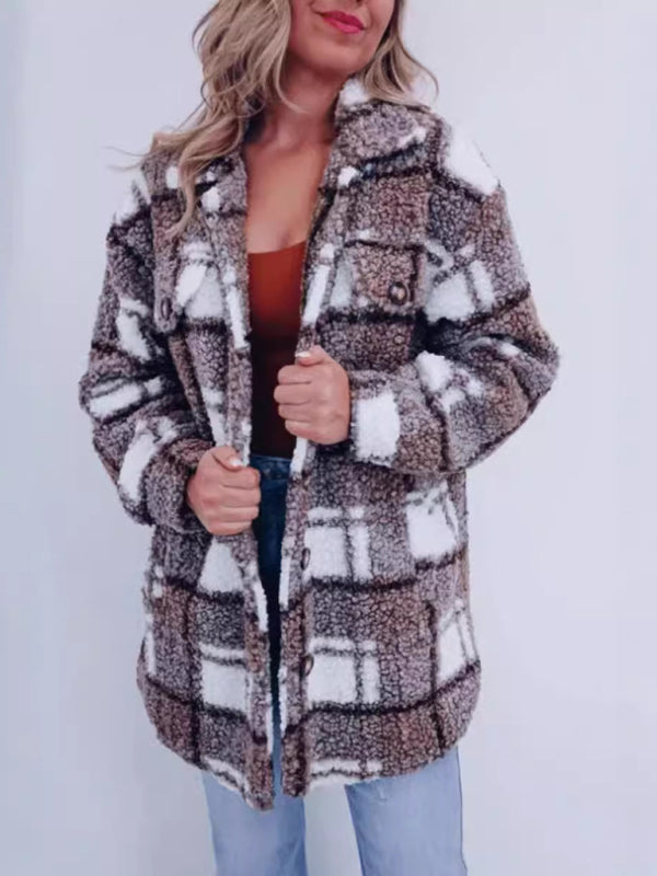 Versatile Plaid Long Sleeved Coat