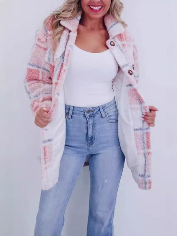 Versatile Plaid Long Sleeved Coat