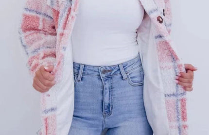 Versatile Plaid Long Sleeved Coat