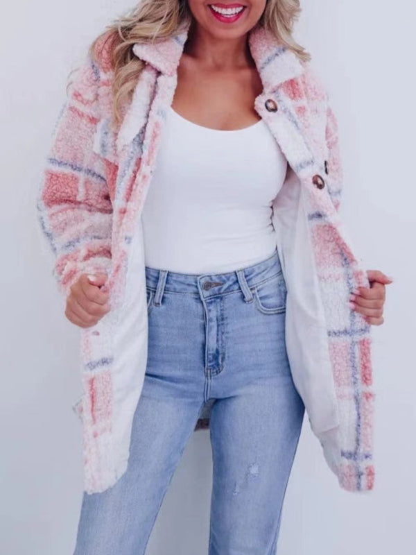 Versatile Plaid Long Sleeved Coat