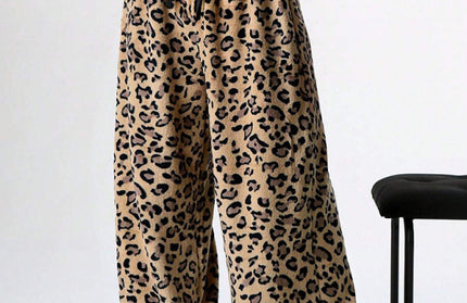 Casual Leopard Print Lace-Up Wide-Leg Pants