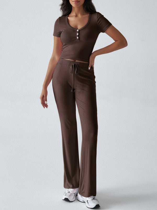 Casual Knitted T-shirt Trousers Two-Piece Suit