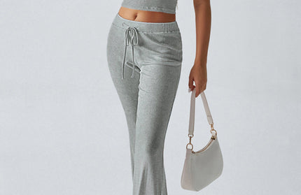 Casual Knitted T-shirt Trousers Two-Piece Suit