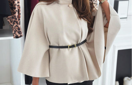 Waist Tie Woolen Cape Coat