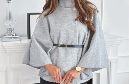Waist Tie Woolen Cape Coat