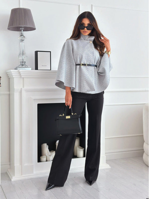 Waist Tie Woolen Cape Coat