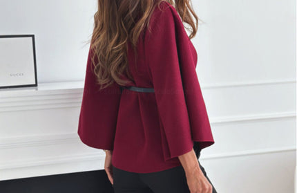 Waist Tie Woolen Cape Coat