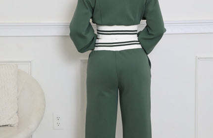 Block Stitching Contrast Wide Leg Flared Pants Set