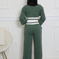 Block Stitching Contrast Wide Leg Flared Pants Set