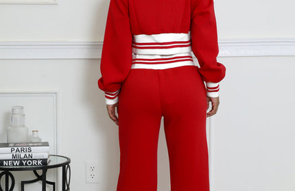 Block Stitching Contrast Wide Leg Flared Pants Set