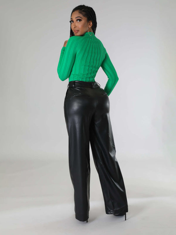 Loose Wide-leg Pocket Leather Pants