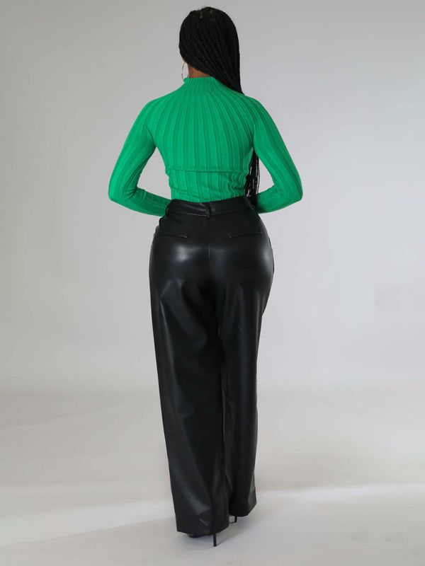 Loose Wide-leg Pocket Leather Pants