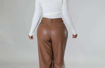 Loose Wide-leg Pocket Leather Pants