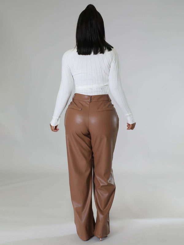 Loose Wide-leg Pocket Leather Pants