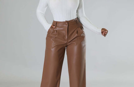Loose Wide-leg Pocket Leather Pants