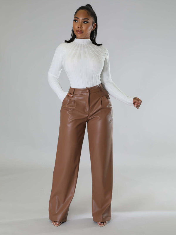 Loose Wide-leg Pocket Leather Pants