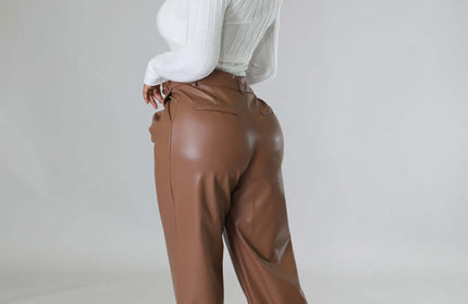 Loose Wide-leg Pocket Leather Pants