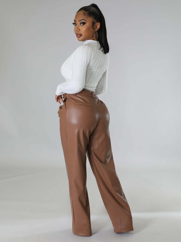Loose Wide-leg Pocket Leather Pants