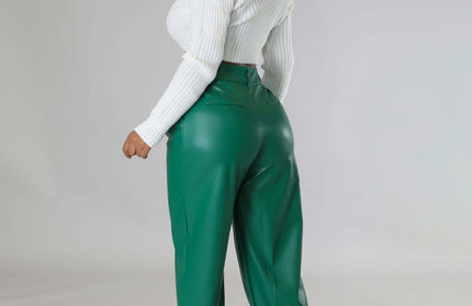 Loose Wide-leg Pocket Leather Pants