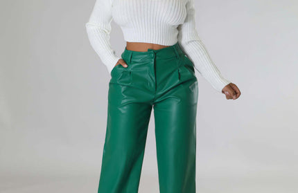 Loose Wide-leg Pocket Leather Pants