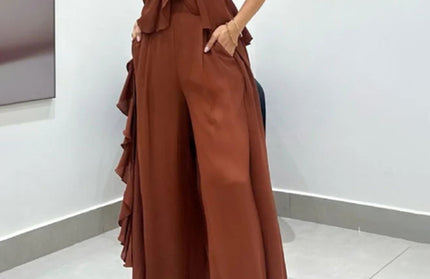 Suspenders Ruffled Straight Pants Two-Piece Set - Hey Love Boutique