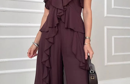 Suspenders Ruffled Straight Pants Two-Piece Set - Hey Love Boutique
