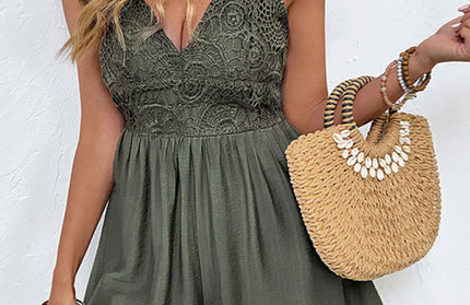Suspender lace patchwork jumpsuit - Hey Love Boutique