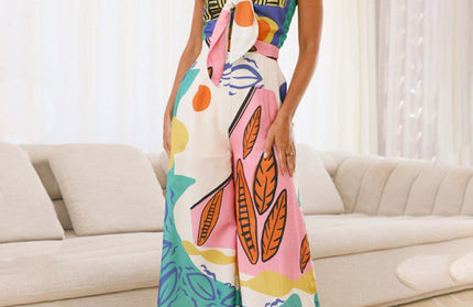 Fashion digital printed chest strap jumpsuit - Hey Love Boutique