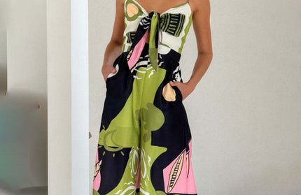 Fashion digital printed chest strap jumpsuit - Hey Love Boutique