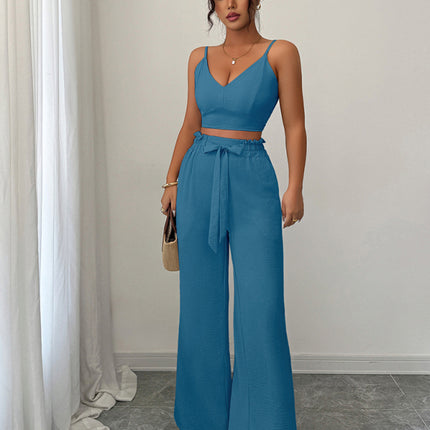 Suspender Vest Wide Leg Pants Two-Piece Set - Hey Love Boutique