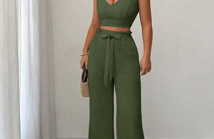 Suspender Vest Wide Leg Pants Two-Piece Set - Hey Love Boutique