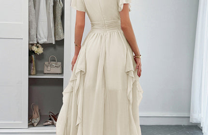 Elegant short-sleeved deep V long dress - Hey Love Boutique