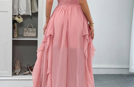 Elegant short-sleeved deep V long dress - Hey Love Boutique