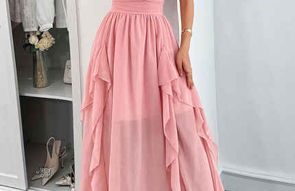Elegant short-sleeved deep V long dress - Hey Love Boutique
