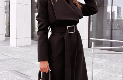 Buttoned Strappy Woolen Coat