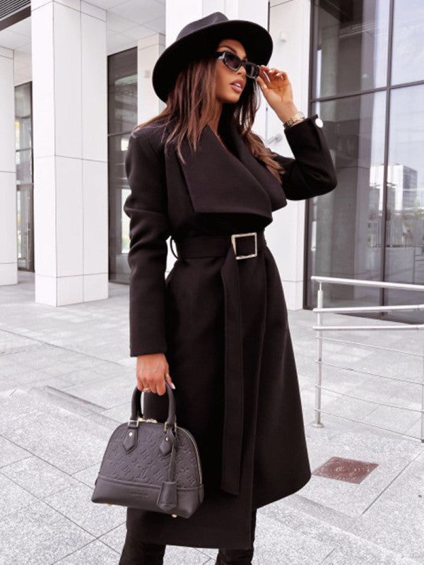 Buttoned Strappy Woolen Coat