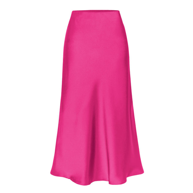 Satin High Waist Solid Color Split Midi Skirt - Hey Love Boutique