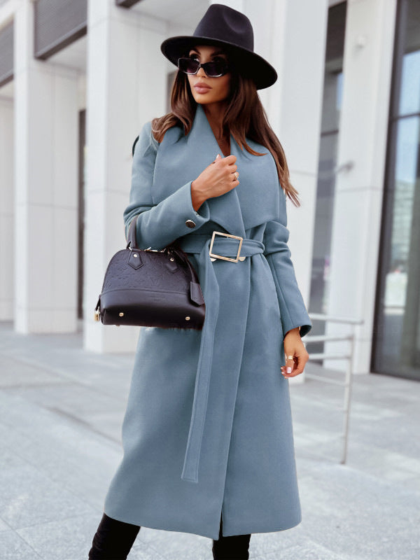 Buttoned Strappy Woolen Coat