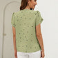 Heart Print Notched Petal Sleeve Blouse - Hey Love Boutique