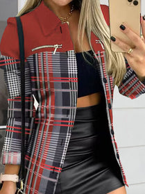 Printed Button Up Zip Detail Jacket - Hey Love Boutique